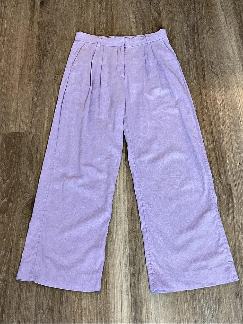 Abercrombie & Fitch Wide Leg Linen Blend Pants in Purple Size Medium